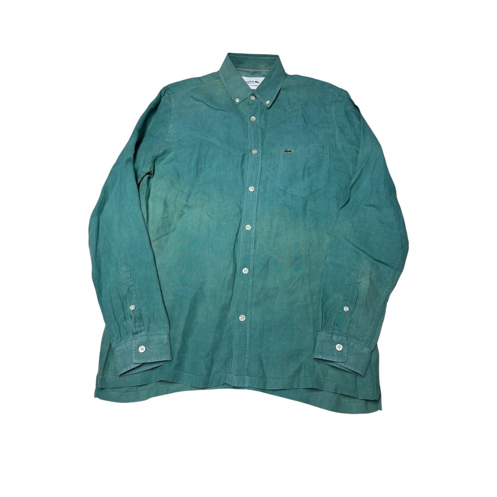Lacoste Mens 100% Linen Button Down Shirt Teal Green Regular Fit CH4990 US S